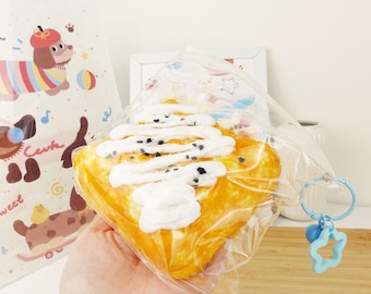 トースト型スクイーズトイ、かわいいストレス解消おもちゃ、手作りの