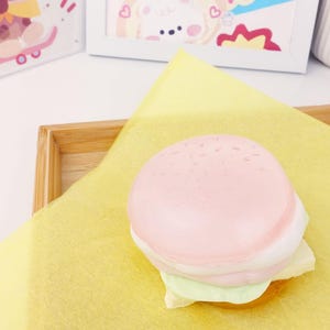 Pink Burger Squishy, taba Squishy, tangerine Squishy, hand made, Stress reliever, super soft, Slime toy, food squishy, Burger squishy