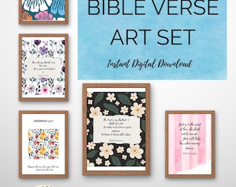 Conjunto de láminas decorativas con versículos bíblicos cristianos para imprimir / Láminas florales en acuarela con escrituras / Descarga digital instantánea