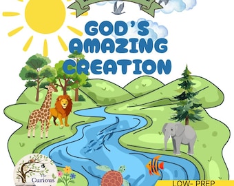 Carpeta de actividades de aventuras bíblicas / La asombrosa creación de Dios / Material imprimible para preescolar cristiano (PDF)