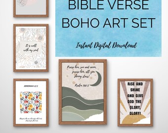 Conjunto de láminas imprimibles con versículos bíblicos cristianos para pared / Láminas con escrituras de estilo boho / Descarga digital instantánea