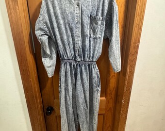 Vintage 80er Jahre Acid Wash Denim Overall Blauer Anzug Made in USA Gr. L