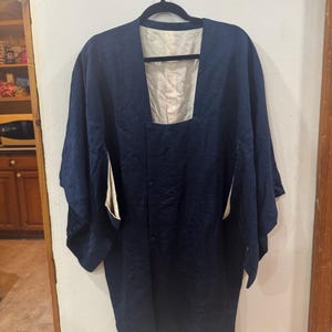 Vintage Japanese Silk Michiyuki Coat | Dark Blue Woven Kimono Jacket (One Size / L)