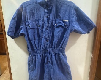 Vintage blauwe katoenen utility romper uit de jaren 90 maat M