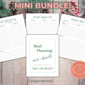 Zestaw do wydrukowania planera posiłków świątecznych | Strony do planowania menu świątecznego i listy zakupów | Organizator obiadów świątecznych w formacie PDF | Zielony
