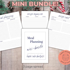 Zestaw do wydrukowania planera posiłków świątecznych | Strony do planowania menu świątecznego i listy zakupów | Organizator obiadów świątecznych w formacie PDF | Niebieski