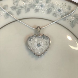 Broken China Jewelry, Lenox Windsong China Heart, Sweet and Petite Pendant Necklace, 20th Anniversary Gift