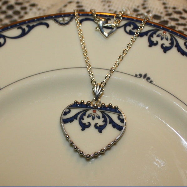 Lenox Liberty Broken China Jewelry Heart Necklace, Patriotic Heart Pendant