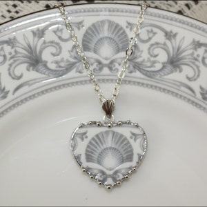 Broken China Jewelry, Wedgwood Dolphin Heart Pendant Necklace....A Seashell for the Seashore