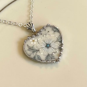 Broken China Jewelry, Lenox Windsong Heart Pendant Necklace....My Wedding China, 20th Wedding Anniversary Gift
