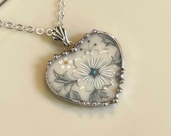Broken China Jewelry, Lenox Windsong Heart Pendant Necklace....My Wedding China, 20th Wedding Anniversary Gift