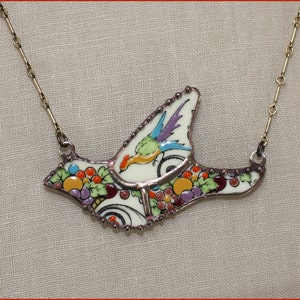 Staffordshire Renaissance Mosaic Bird II Broken China Jewelry Pendant Necklace by robinsrelics