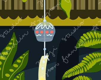 botanische Furin Windspiel digitaler Kunstdruck