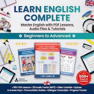 Learn English Complete Package for TOEFL | Master English with PDF Lessons, Audio Files, Video Tutorials |  Beginners to Advanced