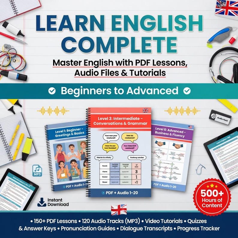 Learn English Complete Package for TOEFL | Master English with PDF Lessons, Audio Files, Video Tutorials |  Beginners to Advanced