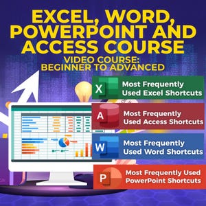 May include: An advertisement for an online Microsoft Office course. The image shows a computer screen with Excel charts, and text indicating the course covers Excel, Word, PowerPoint, and Access, from beginner to advanced.