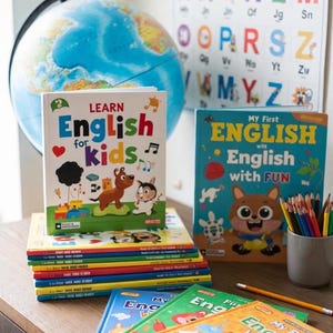Complete English ESL learning material bundle for children with worksheets, audiobooks, and grammar activities for teaching kids English