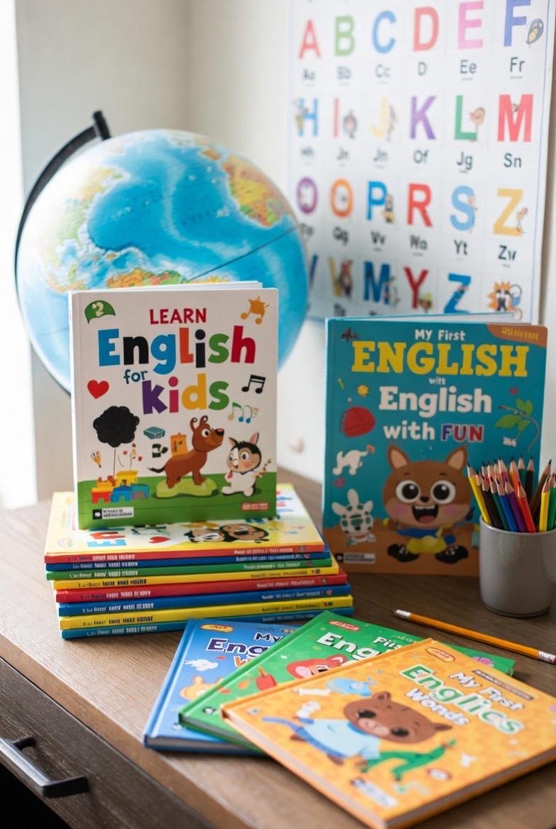 Complete English ESL learning material bundle for children with worksheets, audiobooks, and grammar activities for teaching kids English
