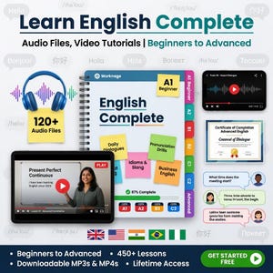 Learn English Complete Package for TOEFL | Master English with PDF Lessons, Audio Files, Video Tutorials |  Beginners to Advanced