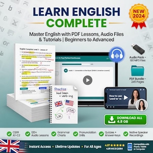 Learn English Complete Package for TOEFL | Master English with PDF Lessons, Audio Files, Video Tutorials |  Beginners to Advanced