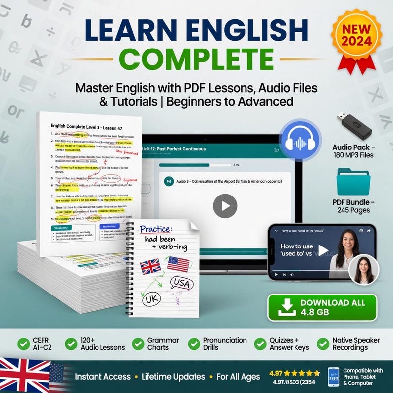 Learn English Complete Package for TOEFL | Master English with PDF Lessons, Audio Files, Video Tutorials |  Beginners to Advanced