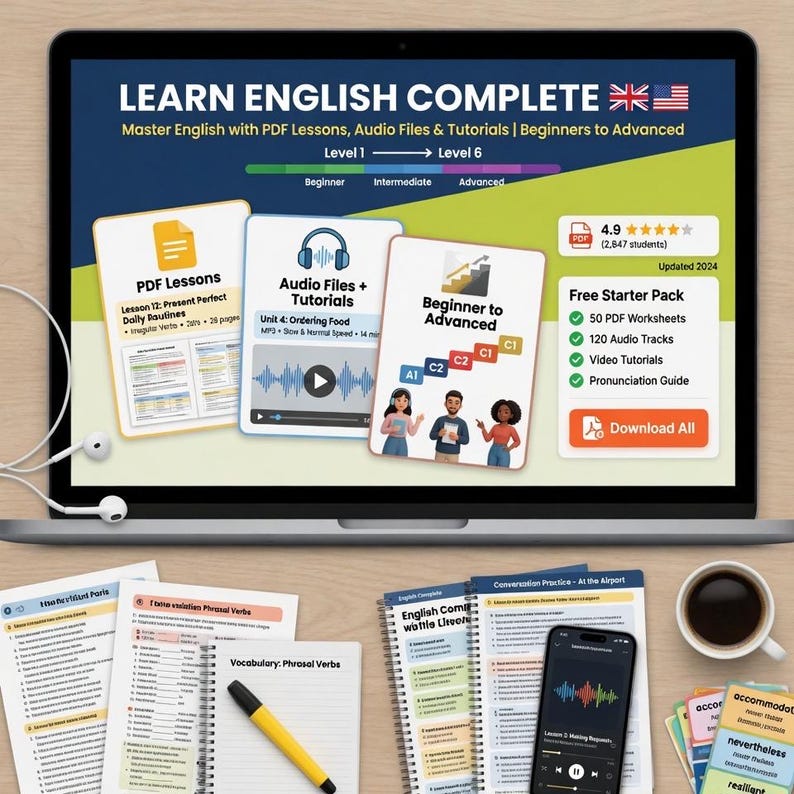 Learn English Complete Package for TOEFL | Master English with PDF Lessons, Audio Files, Video Tutorials |  Beginners to Advanced