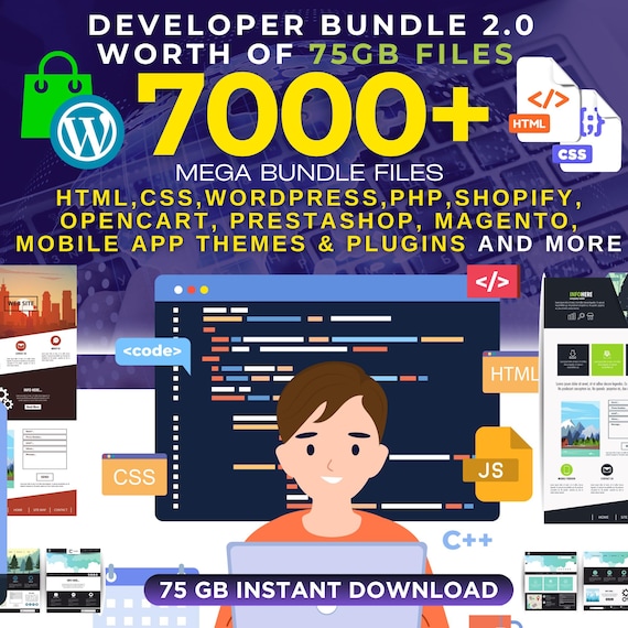 Ultimate Developer Bundle | 7000+ HTML, Css, WordPress Themes, PHP Scripts, Shopify, Prestashop, Magento Templates, MobileApps | 75GB files