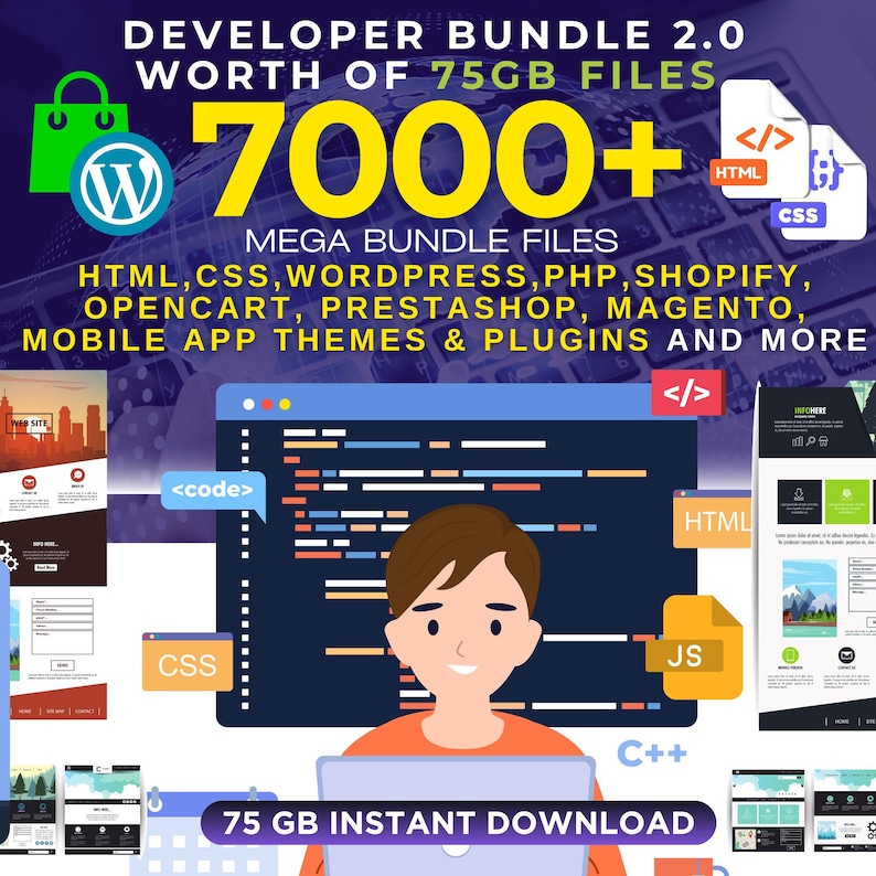 Ultimate Developer Bundle | 7000+ HTML, Css, WordPress Themes, PHP Scripts, Shopify, Prestashop, Magento Templates, MobileApps | 75GB files