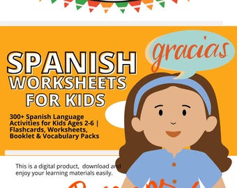 Spanisch als Lernpaket für Kinder im Alter von 2-12 | Karteikarten, Aktivitäten, Vokabelliste, Karteikarten, Arbeitsblatt & Poster zum Sprachenlernen