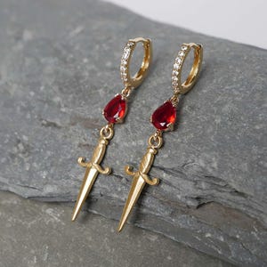 Sword Blood Earrings Hoop Sword Dangle Earrings Sword Necklace Gothic Sword Jewelry Set Halloween Earrings Gift For Her Rocker Punk Earrings