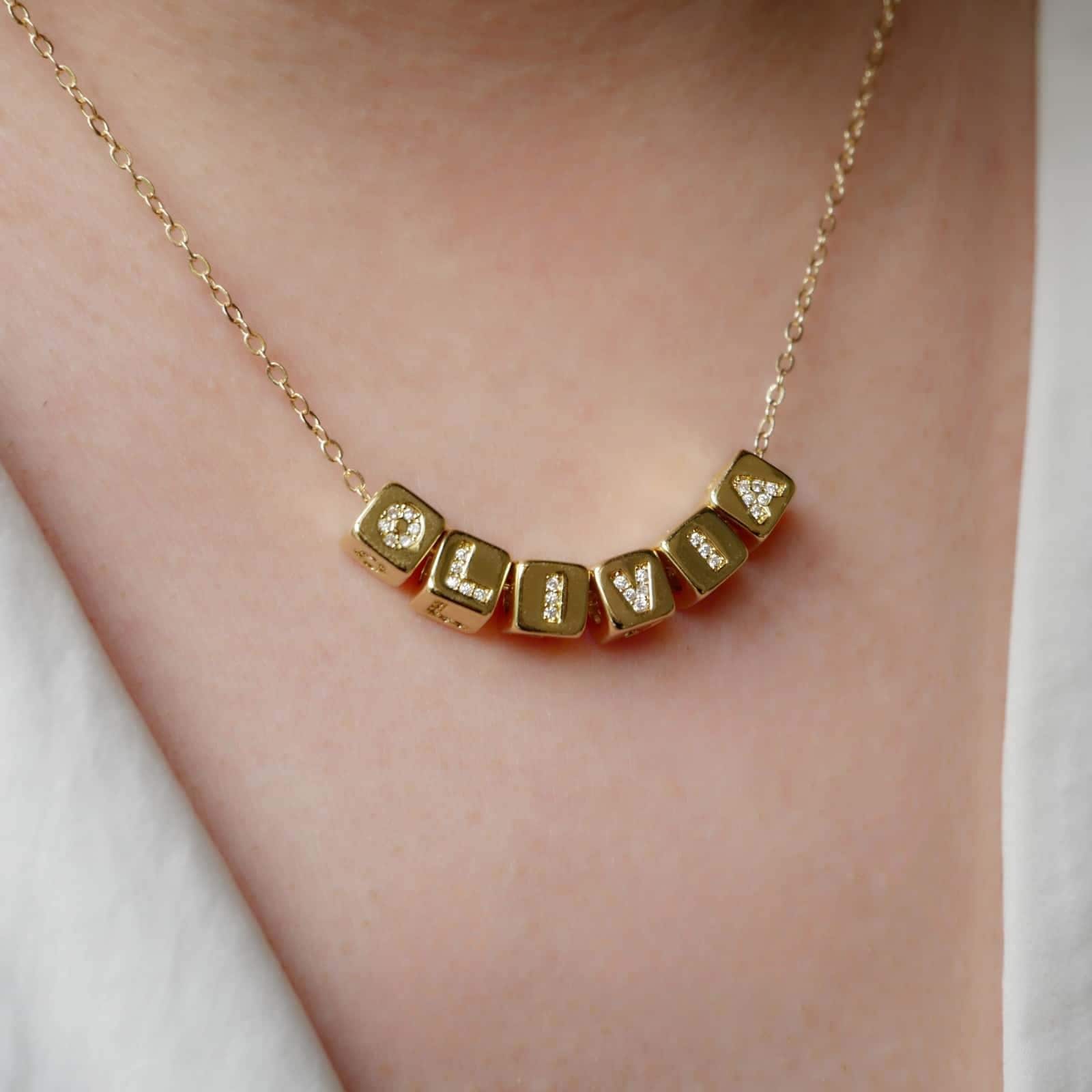 Custom Name Necklace 14K Gold Personalized Name Necklace Cubic Zirconia ...