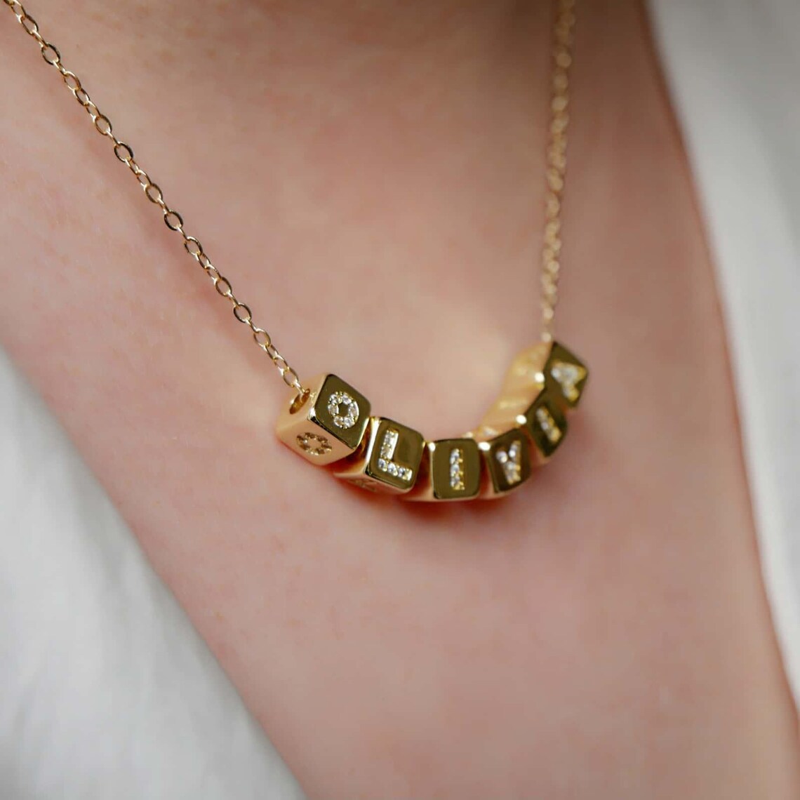 Custom Name Necklace 14K Gold Personalized Name Necklace Cubic Zirconia ...