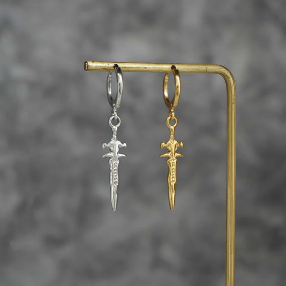 Sword Earrings Sword Necklace Stainless Steel Gold/Silver Sword Hoop Earrings Minimalist Drop Earrings Gothic Gift For Her Birthday Gift
