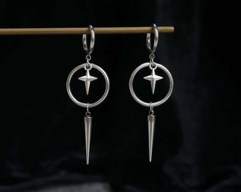 Star Spike Hoop Earrings Stainless Steel Celestial North Star Dangle Earrings Punk Goth Jewelry Unisex Edgy Alt Fashion Gift For Her