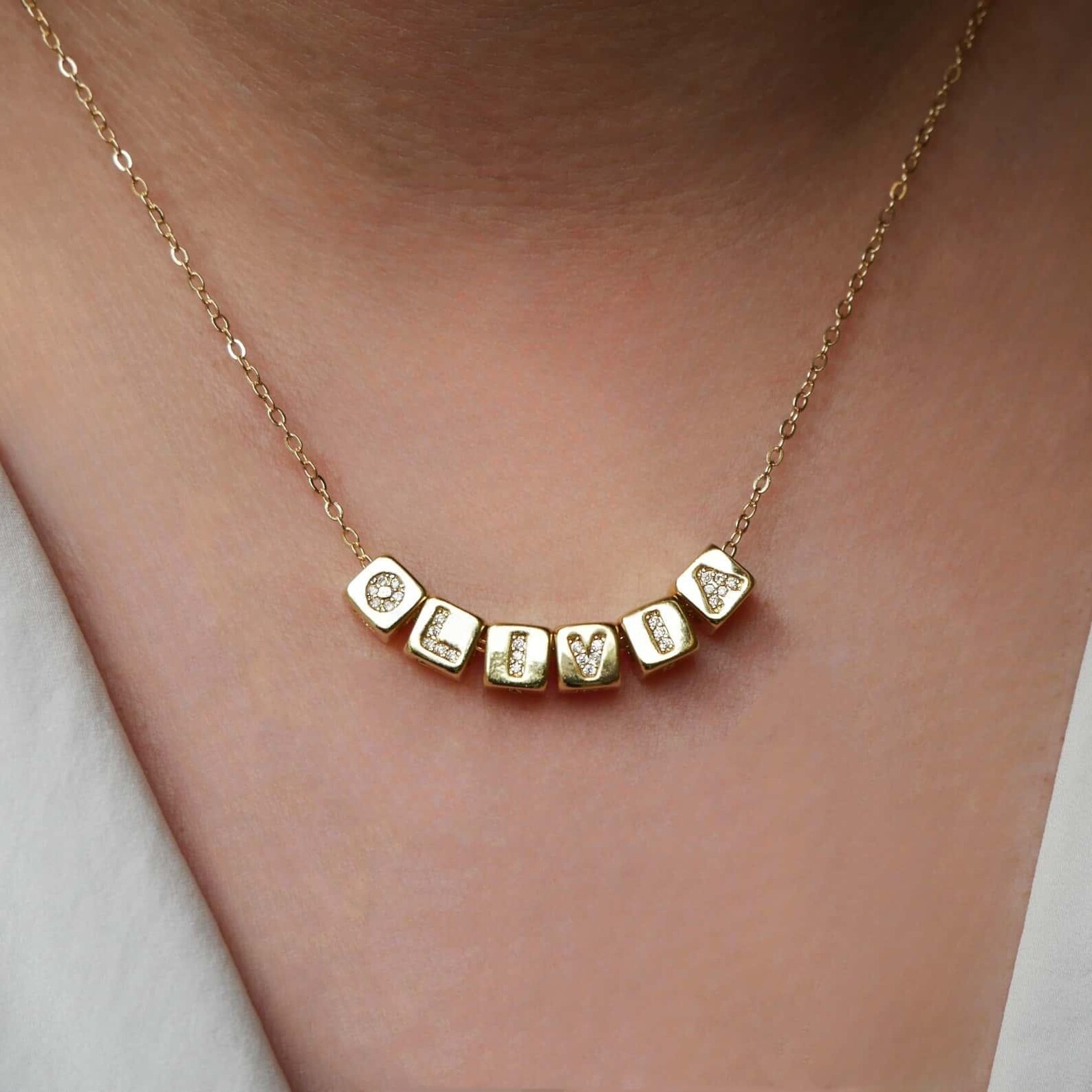 Custom Name Necklace 14K Gold Personalized Name Necklace Cubic Zirconia ...