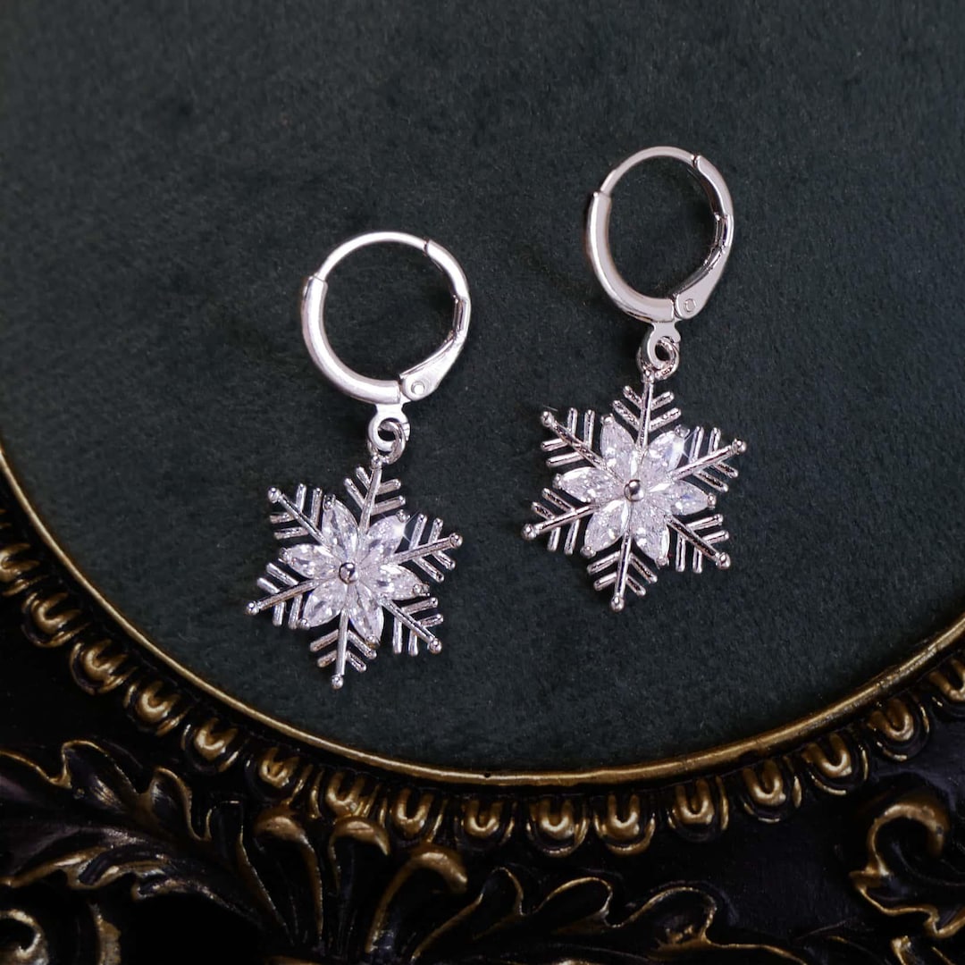 Snowflake Drop Earrings Snowflake Huggie Hoop Earrings Christmas ...