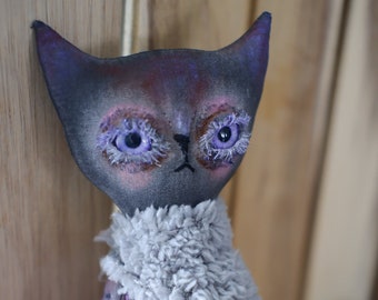 Primitive art doll Attic rag soft doll Kitty Lavender Eyes cat one of a kind prim