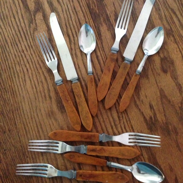 10 Piece Set Bakelite Handled Flatware