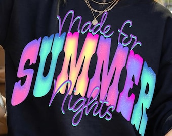 Made for Summer Nights PNG, Summer Varsity PNG, Retro Summer Design, Bright Neon Sublimation, Trendy Beach Graphic