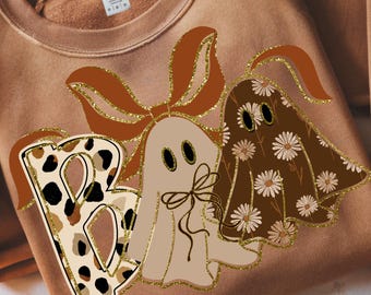 Leopard Print Floral Ghosts - Halloween PNG Sublimation Design (Digital Download)