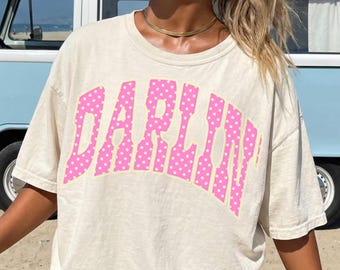 Darlin PNG, Retro Western-Shirt Design, Pink Polka Dot Western, Cowgirl-Grafik, Sublimation PNG