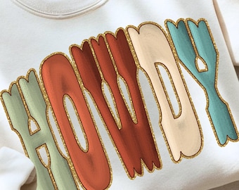 Howdy PNG Retro Western Shirt Design, Glitter Outline Cowgirl Sublimation Graphic, Trendy Country Digital Download