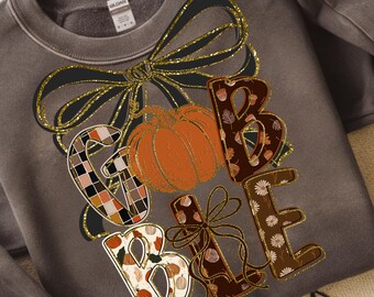 Thanksgiving Gobble PNG: herfstpompoen patchworkontwerp (digitale download)