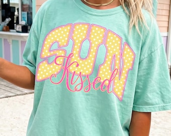 Sun Kissed PNG, Retro Varsity Summer Design, Polka Dot Beach Graphic (Digital Download)