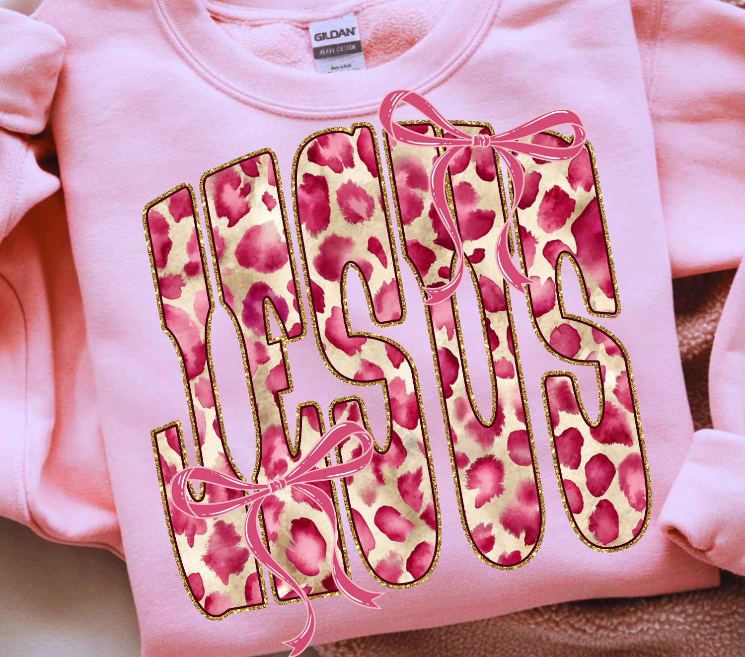 Jesus PNG Pink Leopard Bow Coquette Valentine Sublimation Design ...