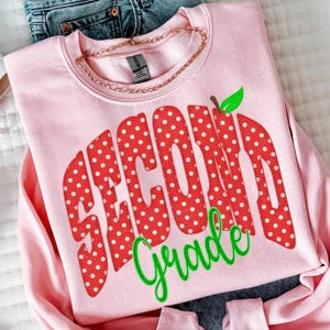 Back To School PNG Bundle, Pre K to 5th Grade, Red Polka Dot Apple Shaped Grades PNG, Digital Download image 5