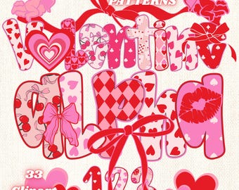 Valentines Alphabet PNG Bundle | Preppy Letters, Bows & Cupid Clipart | Digital Download