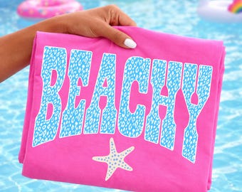 Beachy Blue Leopard Varsity PNG, Starfish Summer Graphic (Digital Download)