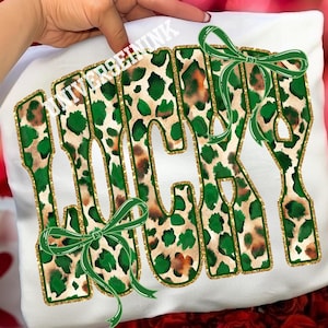LUCKY PNG Green Leopard Bow Graphic, St Patrick’s Shirt Design, Coquette Sublimation Clipart, Digital Download