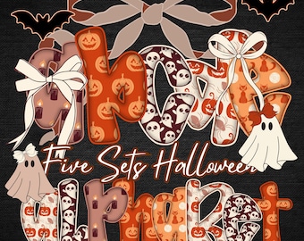 Halloween Alphabet PNG Bundle: Spooky Ghost, Bow Letters (Digital Download)